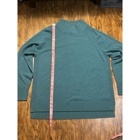 L.L Bean Cyan 100% Cashmere Mockneck Sweater sz XL Cozycore soft Knit high-low - Picture 3 of 7